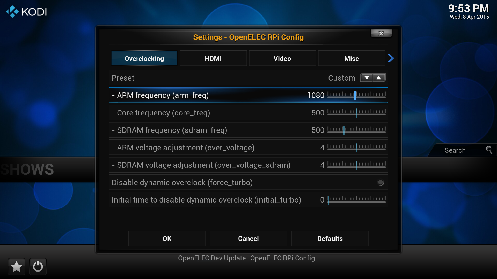 Custom overclocking screenshot